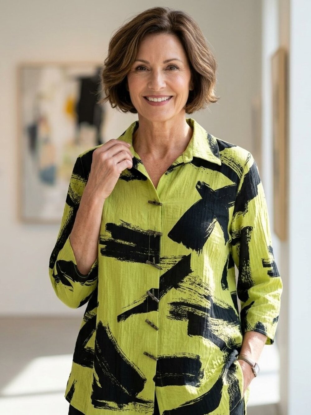 Ali Miles Abstract Brush Stroke Print Blouse